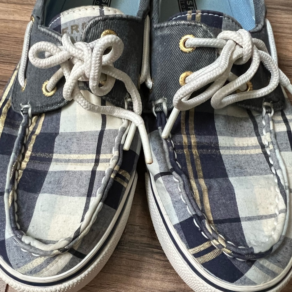 Women’s Sperry Blue Plaid Top-Siders - Picture 13 of 14